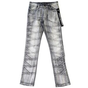 Legendary Status Mens Grey Acid Wash Paneled Biker Slim Straight Jeans Size 30